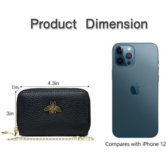 RFID Credit Card Holder Small Leather Wallet Zipper Card Case for Women Bee - Picture 4 of 7